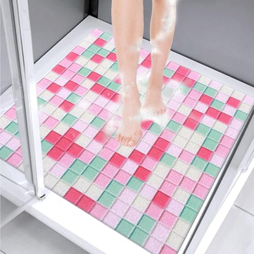 7VSTOHS Alfombra de Ducha Antideslizante 60x60cm, Alfombra de Bañera Antideslizante con Drenaje, Suave Loofah Anti Moho PVC, Alfombrilla de Baño para Cabina de Ducha Baño, Secado Rápido
