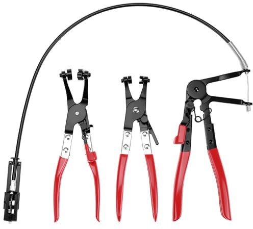QWORK 3Pcs Hose Clamp Pliers Kit, Long Reach Wire Spring Clamp Remover, Compatible with Vehicle Coolant Radiator Heater