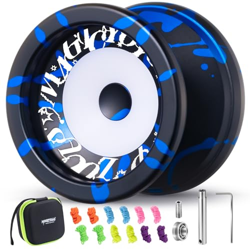 MAGICYOYO V6S Locus Upgegradet, Dual-Material Metall Profi JoJo, Trick Neospin Yoyo für Finger Spin, Responsive & Unresponsive Yoyo für Kinder und Anfänger, mit 12 Seilen, Lagerungskit (Schwarz Blau)