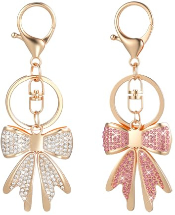 2PCS Bow Keychain Purse Bag Charms for Women, Rhinestone Bow Keychains Backpack Charm Key Chain Cute Handbag Charms Accessories for Purses Key Chains Car Keys