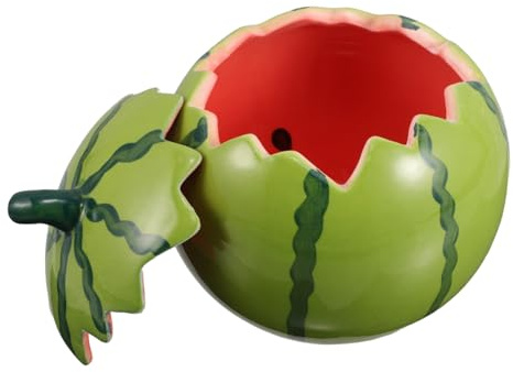 VALICLUD Bol Céramique Forme de Pastèque avec Couvercle Contenant de Rangement Alimentaire Plat de Service Polyvalent pour Riz Nouilles Salades et Desserts Accessoire pour Photographie et
