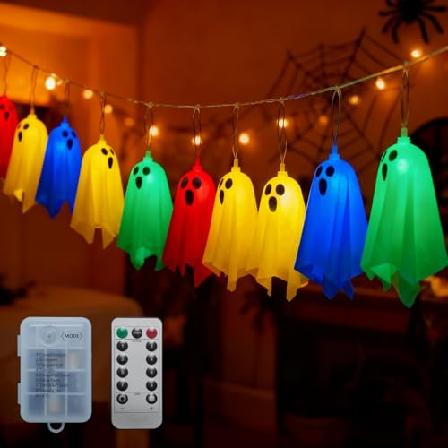 Ciskotu 3M 10 LED Ghost String Lights for Halloween Decorations Indoor/Outdoor, with 8 Mode for Scary Spooky Garden Patio Tree Lights for Outside Yard Trick or Party Decor (Battery)