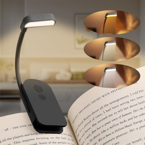 ABOHU LEDs Lampada Luce da Lettura per Libro, USB Ricaricabile Lampada da Lettura, Luce per Libri a Letto con Clip, 360°Flessibile Libro 3 Temperature di Colore 3 Luminosità Regolabili