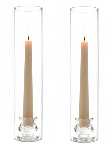 DENUOTOP 2 Stück Glaszylinder für Kerzen Kerzenständer, Kerzenhalter Stabkerzen, Stabkerzenhalter Glas mit Winddicht Glas Hülse für Außen Party Hochzeit Weihnachten Wohnkultur