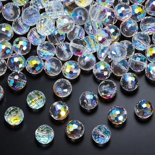 100 stycken färgglada fasetterade glaspärlor för att trä AB-färg, runda pärlor för smyckestillverkning, gör-det-själv armband, halsband, örhängen, pysselpärlor för pyssel 8 mm/10 mm (vit)