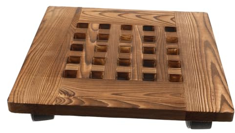 ROMISBABA Soporte para Plantas de Exterior con Ruedas Vintage Madera Cuadrado, Base Engrosada Móvil, Accesorio Estable para Macetas Pesadas en Jardín y Hogar