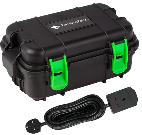 Desiretech Weatherproof Outdoor Electric Box with 1 Gang 10m Extension Lead – IP54 Rated, Heavy-Duty Power Supply for Garden Tools, Christmas Lights, and DIY Tasks (Electrical Box & 10m Lead, Small)