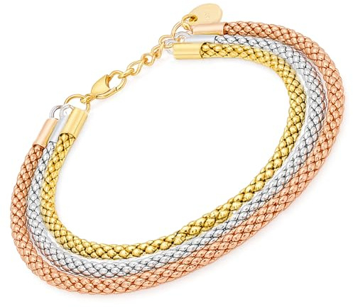 SAGA GIOIELLI® Bracciale tre ori uomo - donna in Acciaio inox – Lunghezza 16+3 cm Confezione Regalo (spessore 5mm)