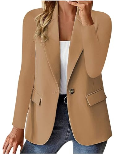 Genérico Blazer de Mujer Casual – Saco Largo de Manga Larga con Botón y Estilo Elegant