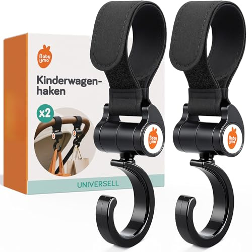 Baby Uma Buggy Clips (2 Pack) - Open Pram Bag Clips with 360°-Swivel Neck & Extra Strong Strap, Easy On 'n Off & Universal, 5 kg Weight Capacity, Pram Accessories & Baby Accessories
