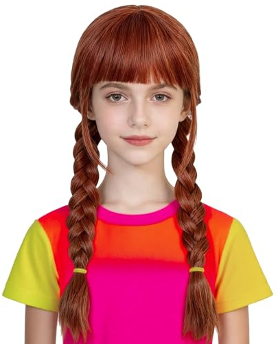 Hellbraune geflochtene Perücke mit Pony, 59,9 cm lange gotische braune geflochtene Perücke, Zubehör für Cosplay und Party-Outfits, Make-up, Party, Bühnenauftritt, Festival, Weihnachtsferien