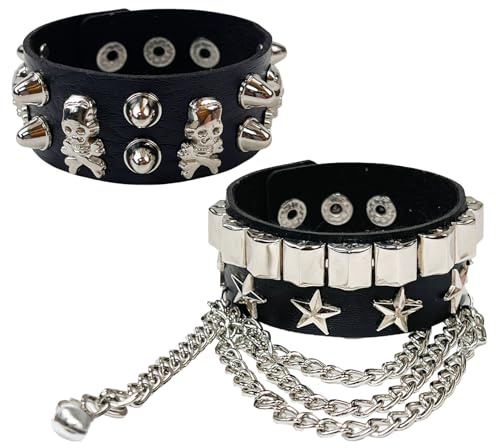 HJDJBD 2 bracciali con borchie, con chiusura regolabile, accessorio gotico, per uomo e donna, punk, per feste, concerti, rocker, cosplay, colore nero