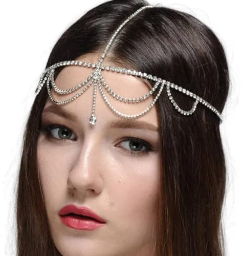 Strass Kopfkette, Kopf Kette Silber, Kristall Kopfkette, Hochzeit Haarkette, Haarketten Glitzer Damen, Braut-Stirnbänder für Karneval, Hochzeit, Geburtstag, Party