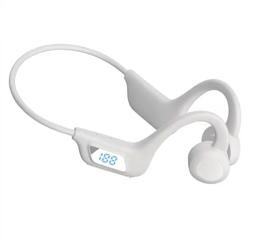 J06 Auriculares Deportivos Conducción Inalámbricos (Open-Ear), Bluetooth 5.1, Sujeción Segura con Ganchos, IPX, con Función MP3 y Ranura para Tarjeta SD, Pantalla LED, Ligeros (Blanco)
