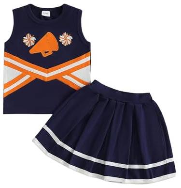 Baby Mädchen Cheerleading Shirts + Röcke + Cheerleading Halloween Cheerleading Kostüme 0 4 Jahre alt (Navy, 6-12 Months)