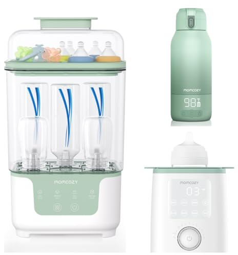 Momcozy Elektrischer Dampfsterilisator & Trockner für Babyflaschen & Momcozy MW05 Tragbarer Flaschenwärmer Baby für unterwegs & Momcozy Nutri-Flaschenwärmer Baby mit präziser Temperaturkontrolle