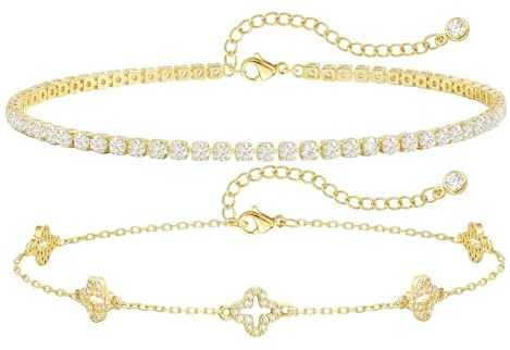 ZOERAY Vristlänk dam silver 925 guld vattentät fotkedja för kvinnor silver 18K förgylld justerbar fotkedja med pärlor fjärilar hjärta zirkon klöver sommar smycken boho strand gåvor, Koppar