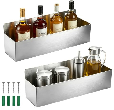 Ysislybin Range Bouteille, 2 Pièces Porte Bouteilles en Acier Inoxydable 38 x 10 x 13 cm Porte Bouteille avec Trous Pré-Percés et Vis Rangement Bouteilles Mural pour Cuisine Bar et Salle à Manger