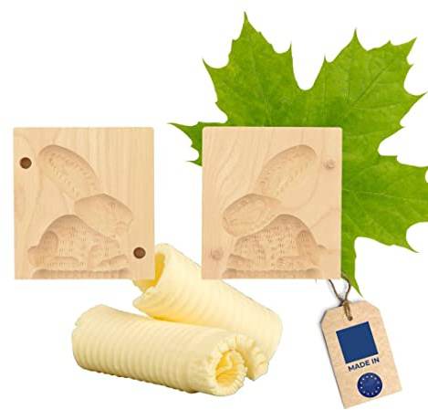 Hofmeister Holzwaren Butter-Klappform, 2-teilig, Hase, 12 cm, handgeschnitzt in Deutschland, Butterform zum Verzieren & Dekorieren, hygienisches Butter-Model, aus heimischem Ahorn-Holz