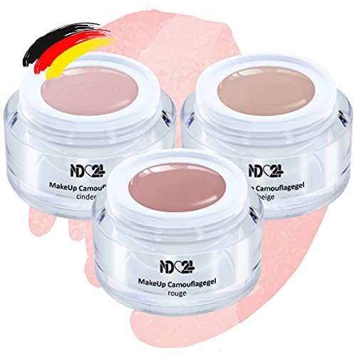 ND24 NailDesign – Make Up Camouflage Gel Set für Gelnägel – Cover Gel für eine Nagelmodellage wie im Nagelstudio – Aufbaugel für Babyboomer Nägel – Made in Germany & vegan (3 x 5ml | Dunkel)