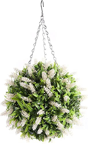 Best Artificial White Ivory Lavender Flower Ball Lush Long Leaf Topiary Grass **UV Fade Protected** (28cm)