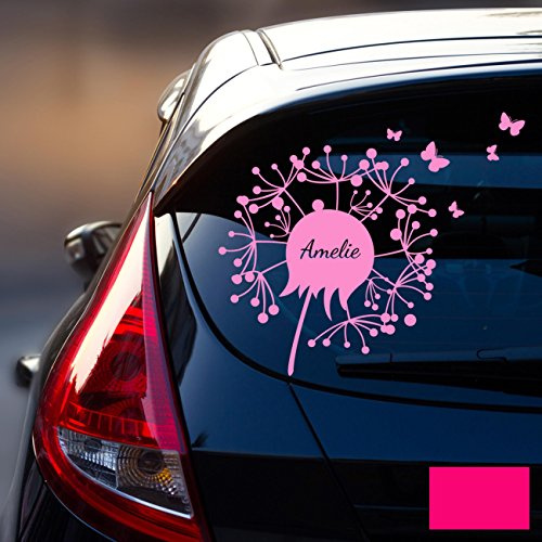 ilka parey wandtattoo-welt® Autotattoo Heckscheibenaufkleber Fahrzeug Sticker Aufkleber Baby Name Pusteblume M1865 - ausgewählte Farbe: *pink* ausgewählte Größe: *M - 35cm breit x 30cm hoch*