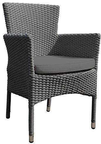 BrackenStyle Rattan Garden Chair, Dark Grey Cushion Included | Outdoor Armchair Patio Seat, Stackable, Fully Assembled