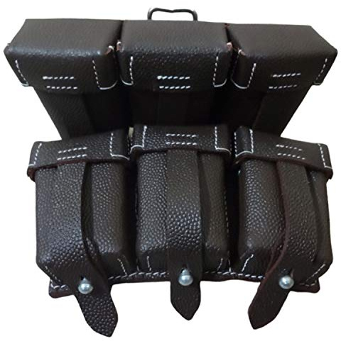 warreplica WW2 German 98k k98 Mauser 8mm Ammo Leather Belt Pouch Carrier/WWII German K98 Triple Ammo Pebble Leather Pouch