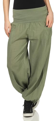 Malito Donna Pantaloni di Stoffa Pump Pantaloni Aladin Libero Tuta 17633 (Oliva)