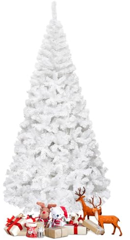 COSTWAY Albero di Natale 150/180/210/240 cm, Albero di Natale Bianco con 350/650/950/1138 Rami in PVC e Supporto in Metallo, Albero di Natale Artificiale per Casa, Ufficio e Negozio (240 cm)