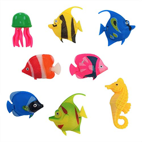 The Glowhouse Premium-Packung mit 8 Stück – bunt sortierte tropische Fische aus künstlichem Kunststoff, Quallen und Seepferdchen für Blasenlampen-Aquarien