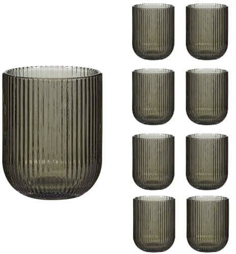 Dibor Set of 8 Grey Embossed 270ml Juice Water Tumbler Glasses (DK57)