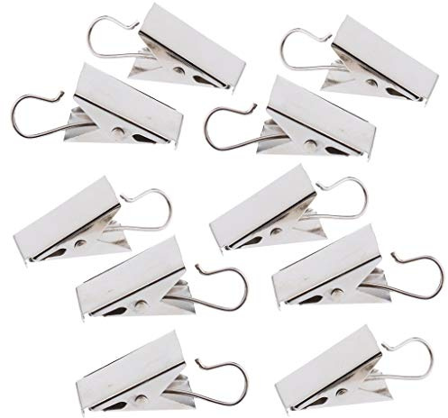 Inzopo - 10 anillas con pinza para cortina de hierro y gancho para visillos, dormitorio, cuarto de baño, 38 mm, plata