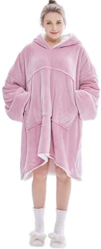 Seogva Oversized Sherpa Hoodie, Wearable Hoodie Sweatshirt Blanket, Super Soft Warm Comfortable Blanket Hoodie, One Size Fits All, Men, Women, Girls, Boys, Friends Pale Pink