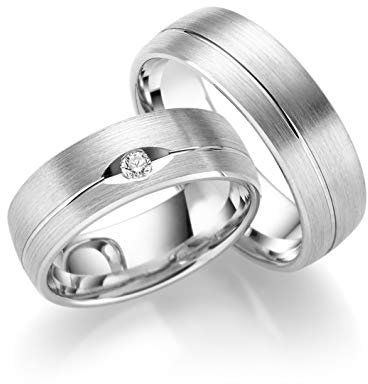 JC Trauringe Silber 925 Paarpreis Eheringe Silber I Edle Verlobungsringe breit 7,0 mm I Partnerringe mit Gravur in edler Schatulle I 2 Hochzeitsringe Herrenring ohne & Damenring mit Stein I LC146-S