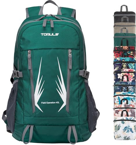 TOMULE Packable Hiking Backpack Foldable,Mens Waterproof Backpack Camping,Womens Lightweight Backpack for TraveGreen