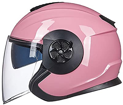 Casque Moto Jet Vintage Casques Moto Bols Rétro Demi-Visage Casque Adultes Style Rétro Street Motor-Moped Casque Double Visière Pour Homme Et Femme ECE/DOT Homologué,Rose,M