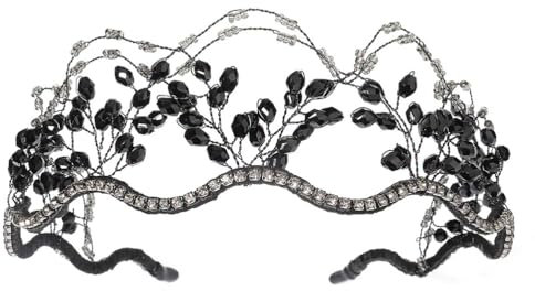 Lurrose Schwarzer Strass-Haarreif für Hochzeit, mit Perlen, Brautschmuck, Haarschmuck für die Braut, mit Kristallen, Brautschmuck, Kopfschmuck, Hochzeitszubehör für Frauen