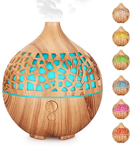 Bigqin 180 ml Difusor de Aceites Esenciales, Humidificador Aceites Esenciales con 7 Colores, Difusor de Aromas Humificador de Aromas, Humificadores para Habitacion Hogar Oficina, Marrón Claro