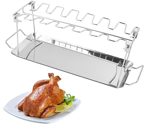 PIQIUQIU Supporto per cosce di pollo, in acciaio inox, per 14 cubi di pollo, lavabile in lavastoviglie, non adesivo, durevole