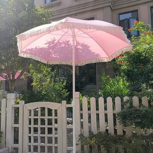 JJ Home Parasol de Jardin Rose de 2 m, Parasol de Plage Portable à Franges, imperméable, résistant aux UV, Parasol d'extérieur avec Inclinaison à Bouton-Poussoir