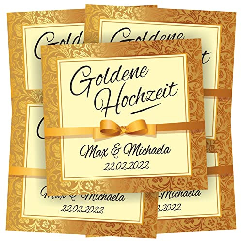Play-Too 5 Aufkleber Etikett Flaschenetikett Zur goldenen Hochzeit | Personalisiert