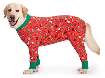 BT Bear Haustier-Einteiler für große Hunde, schützen die Gelenke, Haustier-Pyjama, PJS-Hundeoverall für mittelgroße und große Hunde (6XL, Rot Weihnachten)