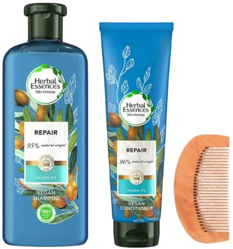 Herbal Essences Argan Shampoo & Conditioner Set 1x (400ml Shampoo, 275ml Conditioner), Argan Hair Comb - Soft, Shiny, Smooth Hair