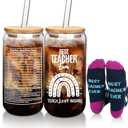 ANOTION Teacher Gifts - Teacher Tumbler and Sock Teacher Appreciation Gifts for Women Teacher Thank You Gifts First Day of School Teacher Gift Teacher Retirement Gifts New Teacher Gift