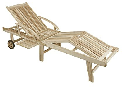 Gravidus Sonnenliege Java aus hochwertigem Teakholz ergonomisch klappbar Teak Liege Sommer Garten mit Ablageboard und Rollen Garten oder am Pool