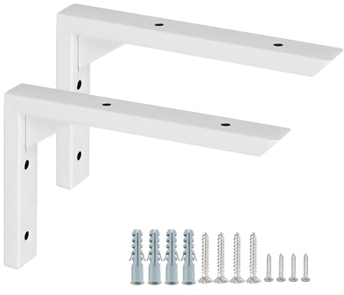 Mooche Regalhalterung , 2 Stück 304 Edelstahl Regalwinkel Weiß, 15cm | 304 Edelstahl Regalträger mit Geboht für Wohnzimmer Schlafzimmer Garage