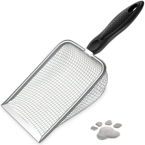 UMUACCAN Cat Litter Scoop,Sturdy Litter Cleaner Corner Shovel,Stainless Steel Mesh Litter Shovel,Easy to Clean Reptile Terrarium Sand Waste,Beach Shovel(Black)