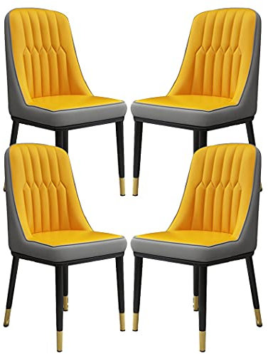 Frisierstuhl, Leder-Esszimmerstühle, 4er-Set, Mid-Century Modern, Einfachheit, Schlafzimmer, Ehezimmer, Balkon, Sofa, Stuhl, Schminktisch, Make-up-Stuhl (Farbe: Gelb)