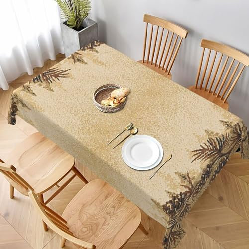 FLYIFE Rechteckige Tischdecke mit Tannenzapfen-Bordüre, bedruckt, 228 x 152 cm, wasserabweisend, knitterfrei, perfekt für Essen und Veranstaltungen